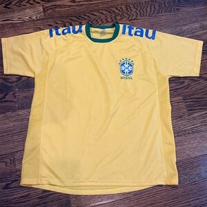 Brazil National Team Yellow Soccer Jersey with Blue Accents Sz G